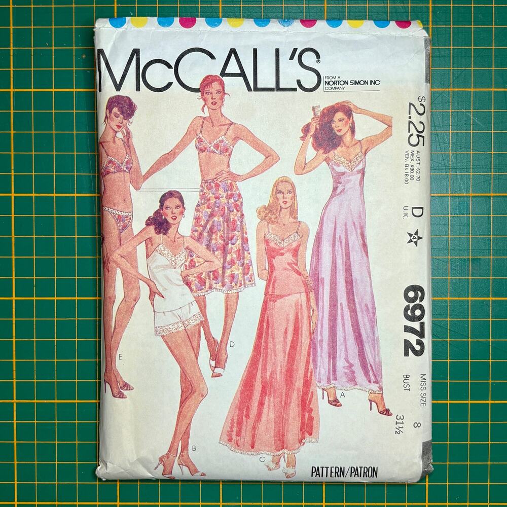Vtg 1979 McCall's 6972 Lingerie Pattern Slip Camisole Bra Panties Bust 31.5 Cut